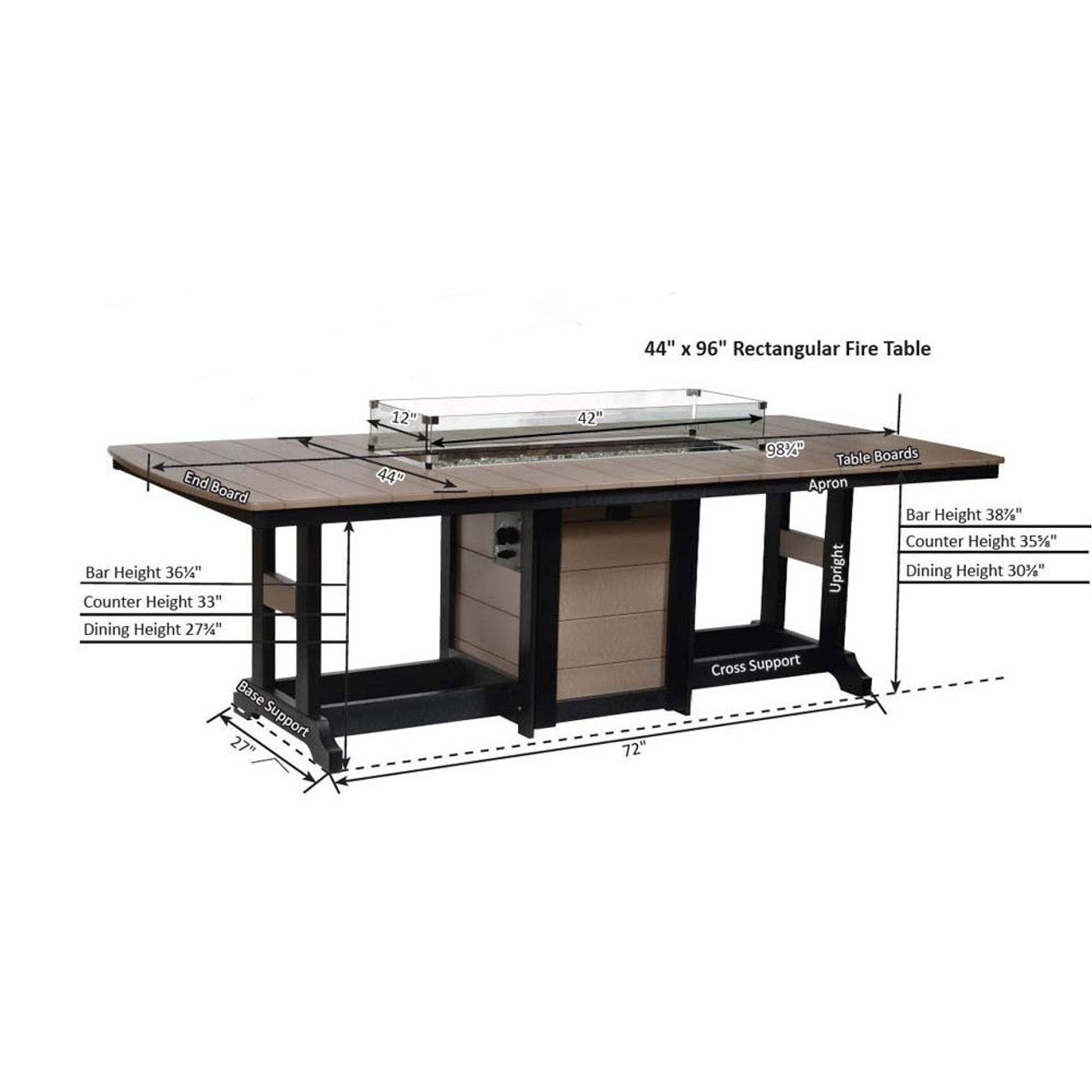 Garden Classic 44" x 96" Hammered Rectangular Fire Dining Table