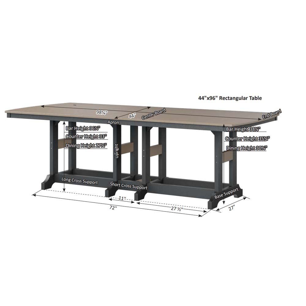 Garden Classic 44" x 96" Rectangular Fire Dining Table
