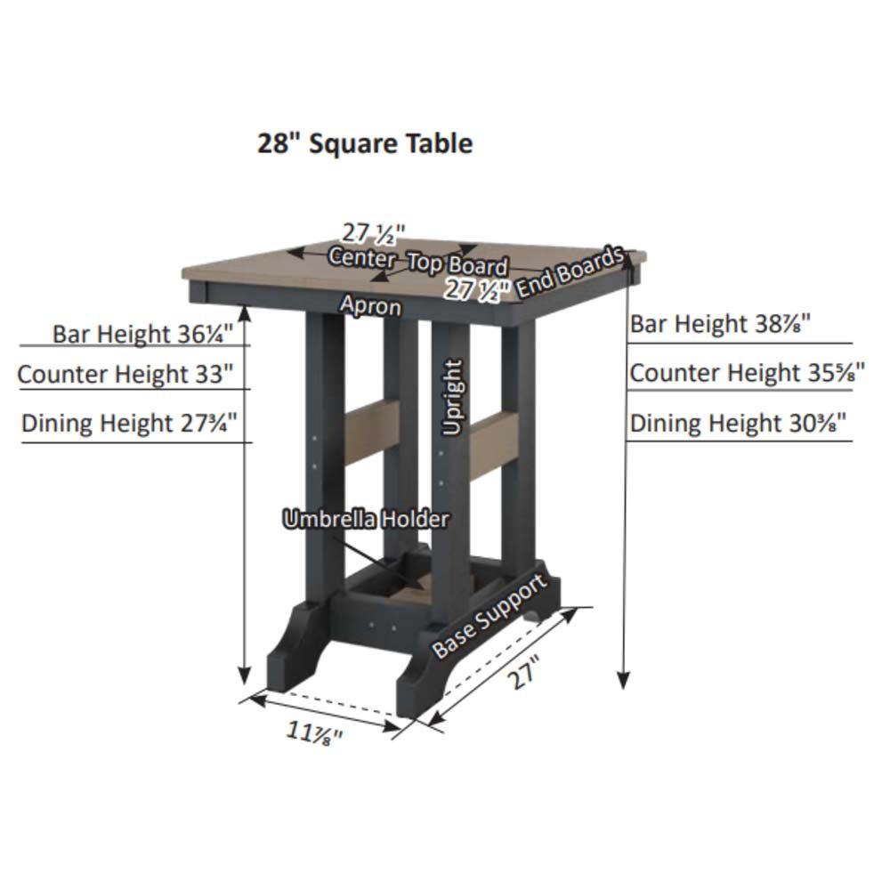 Garden Classic 28" Hammered Square Bar Table