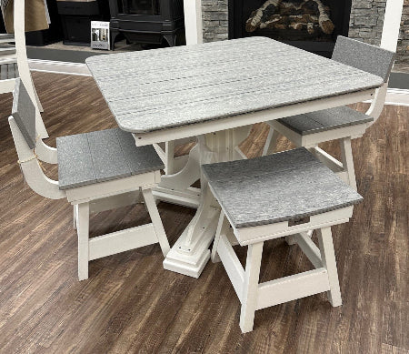 Tru180 40" Square Pedestal Table with Saddle Stools 5 Piece Set-Stone/White