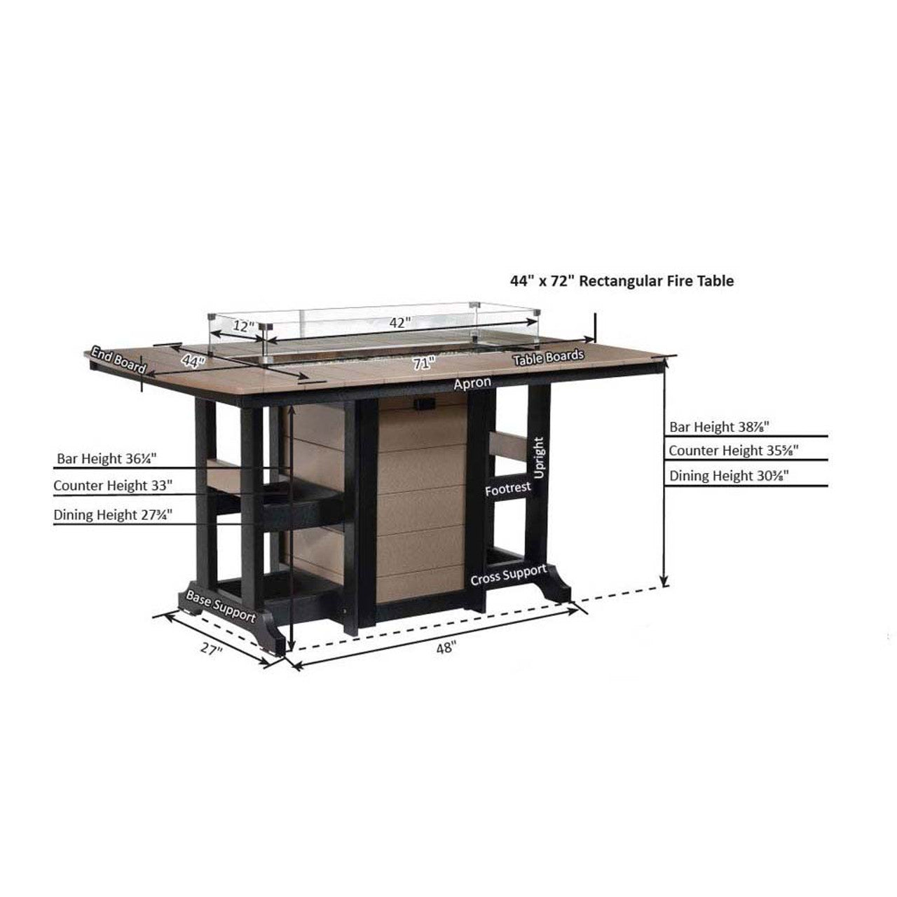 Garden Classic 44" x 72" Hammered Rectangular Fire Counter Table