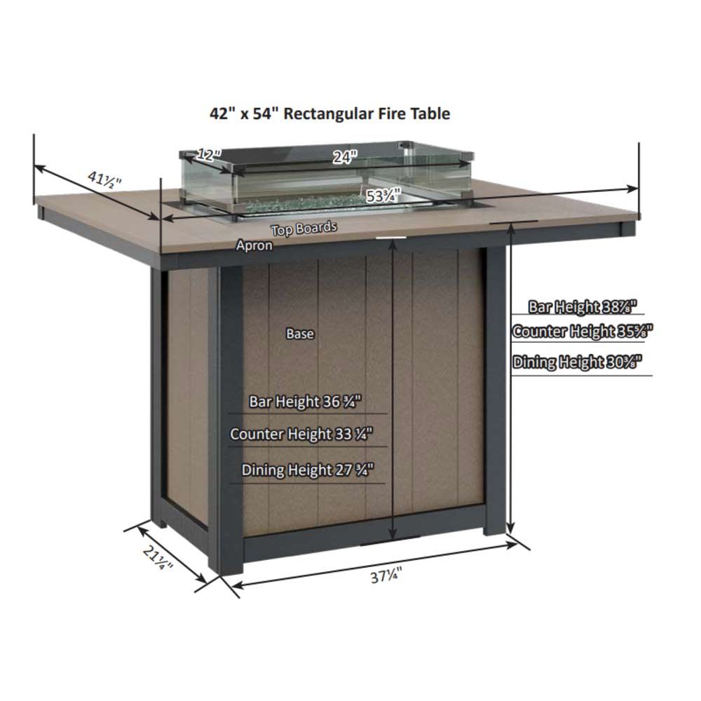 Donoma 42" x 54" Hammered Rectangular Counter Fire Table