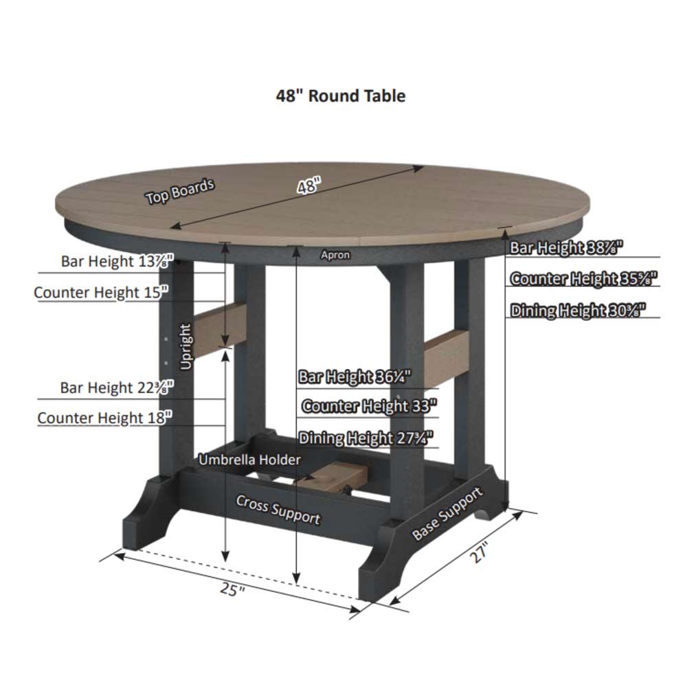 Garden Classic 48" Round Bar Table - Natural Finishes - Frame Only