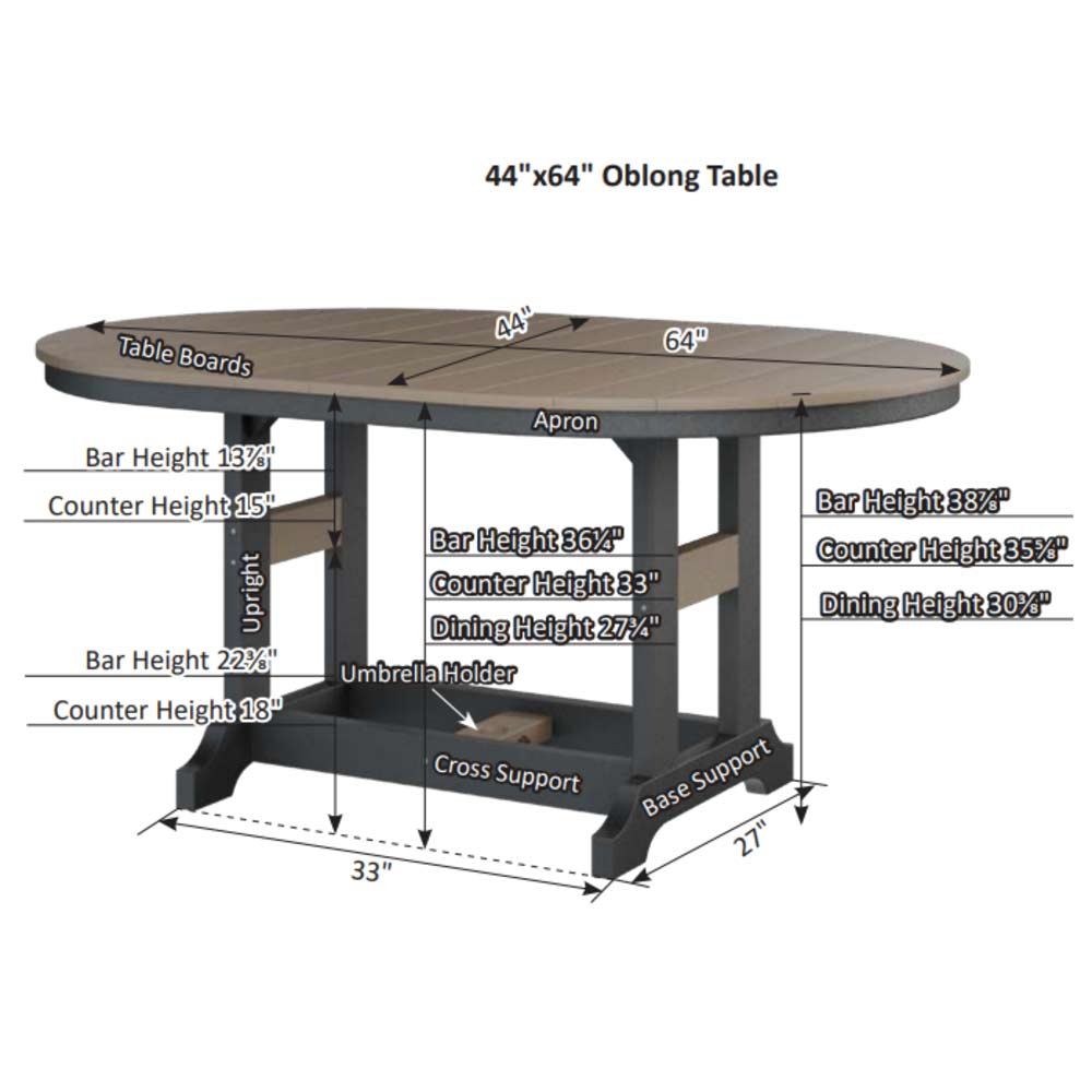 Garden Classic 44" x 64" Hammered Oblong Bar Table
