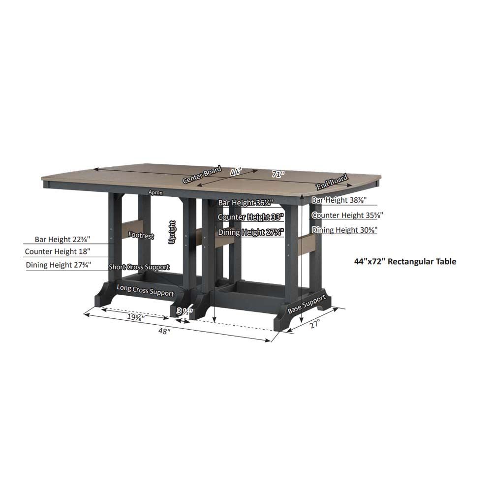 Garden Classic 44" x 72" Hammered Rectangular Bar Table