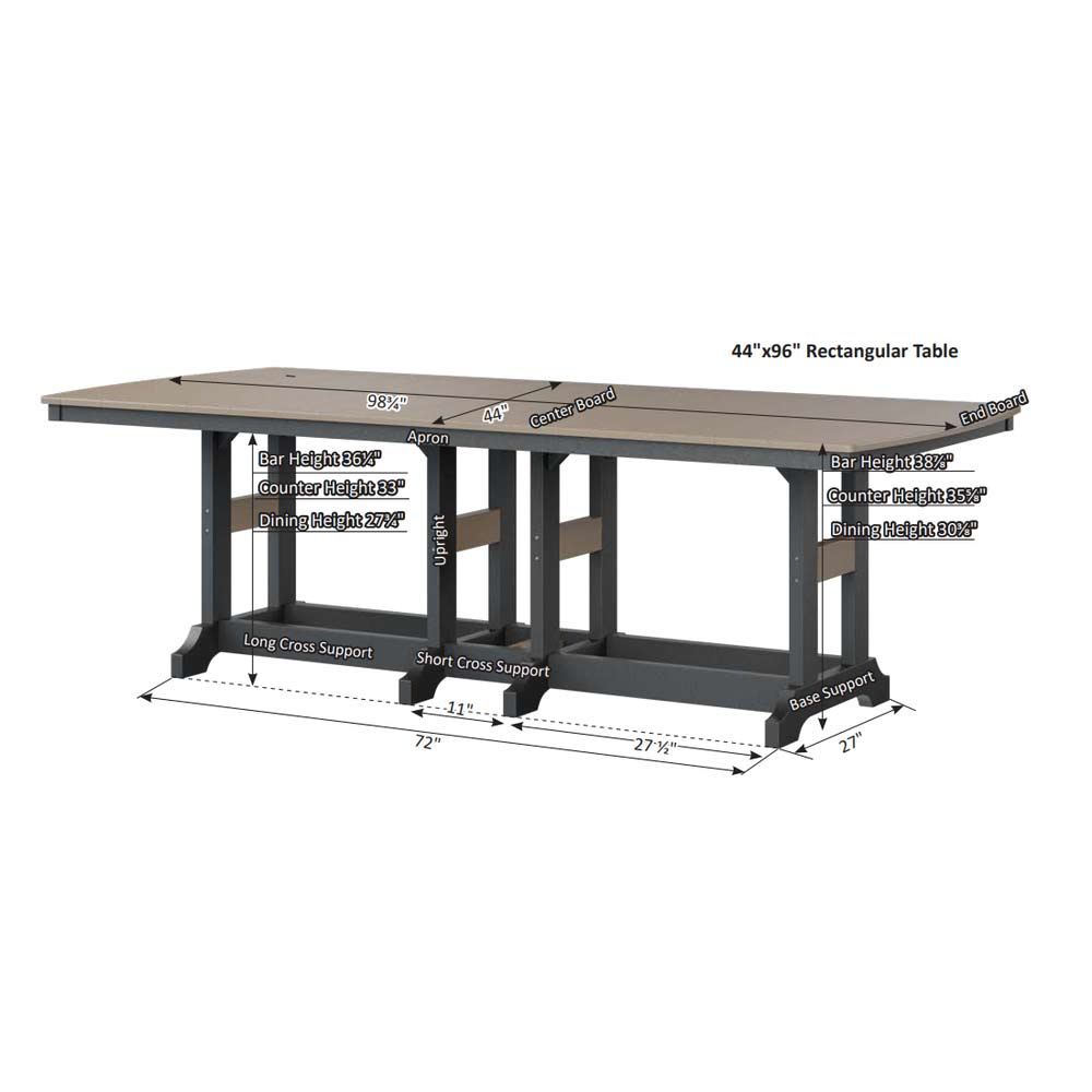 Garden Classic 44" x 96" Hammered Rectangular Bar Table