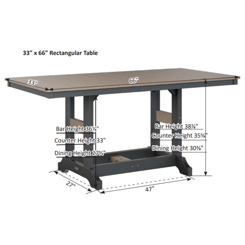 Garden Classic 33" x 66" Hammered Rectangular Bar Table