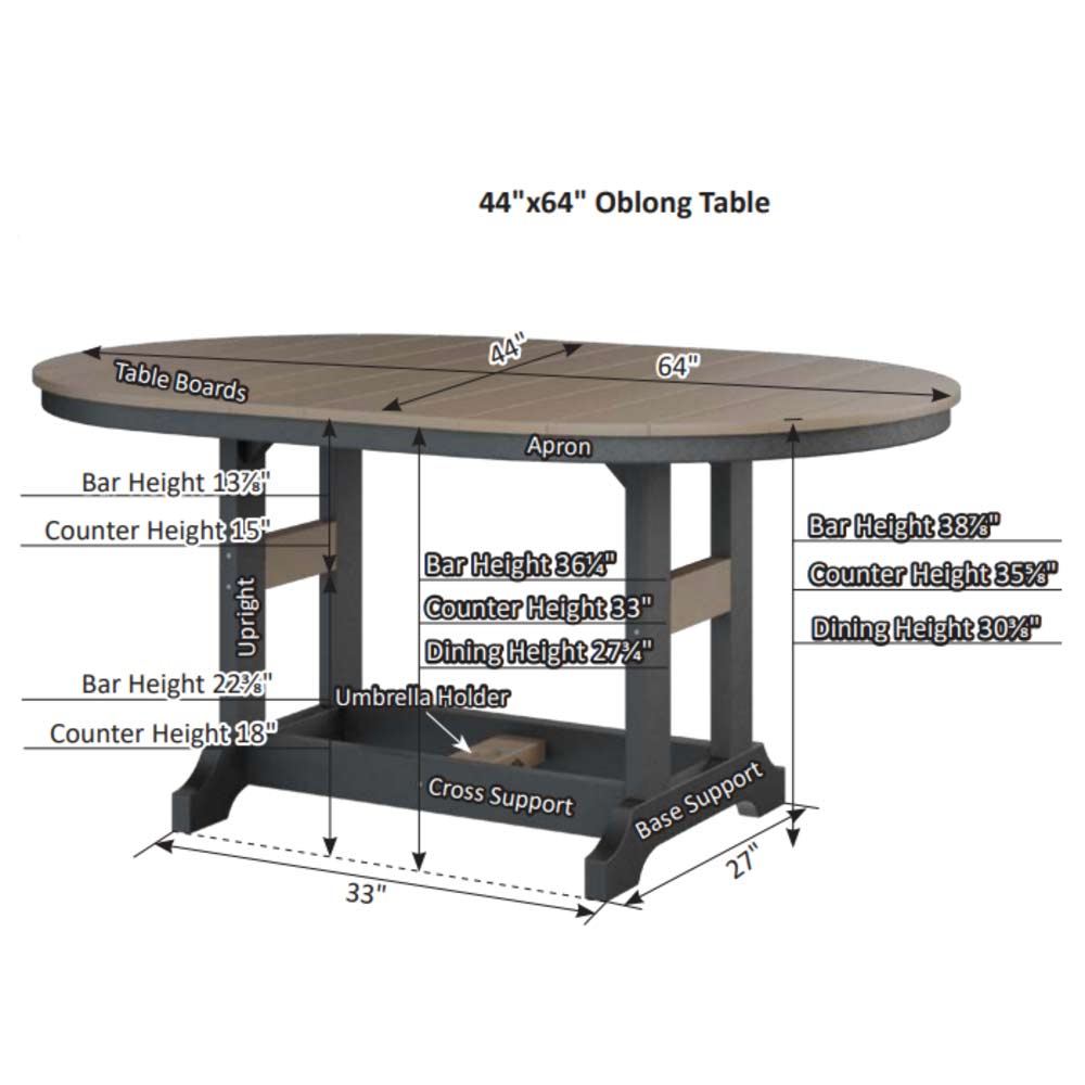 Garden Classic 44" x 64" Oblong Counter Table